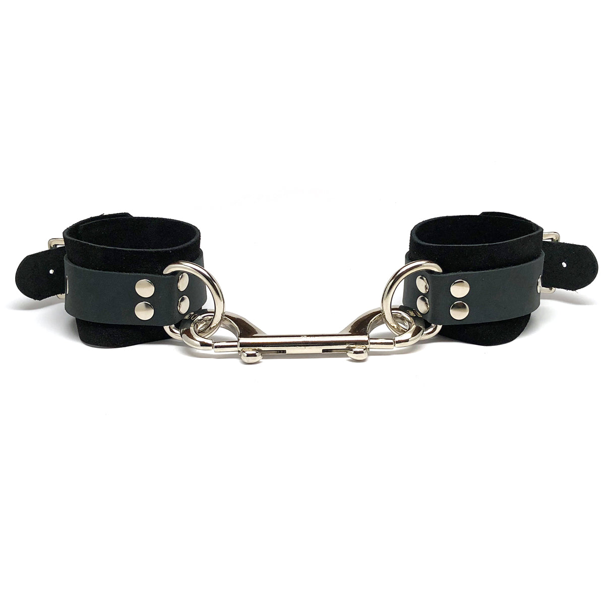 For bondage play that’s rough on the outside and soft on the inside, nothing works better than these handmade, suede-lined, leather wrist & ankle cuffs.